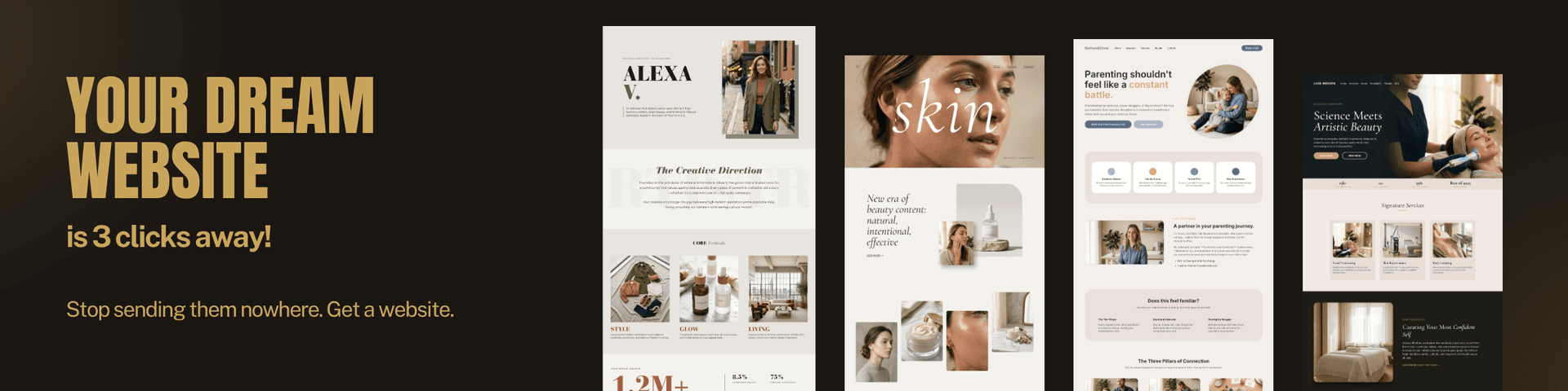 Promotional banner showing Canva website template previews for small business websites